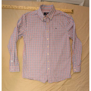 Vineyard Vines Men’s Red Blue Plaid 100% Cotton Button-Down Whale Shirt Sz S
